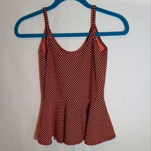 NEON Polka Dot Sleeveless Ruffle Peplum Tank Top Abstract Low Back Small Rue 21